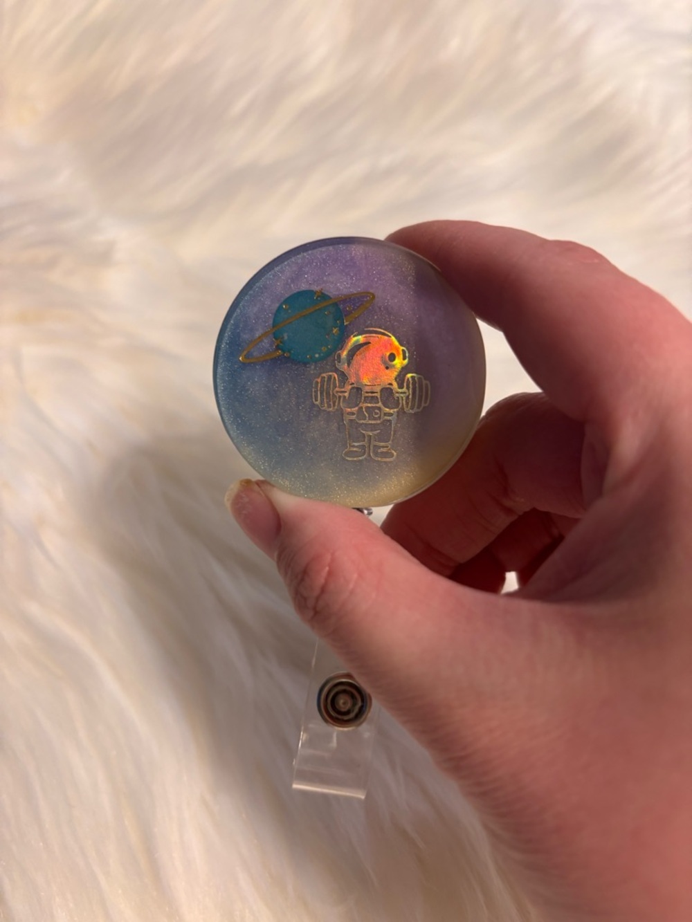 Handmade Space Astronaut Badge Reel - Iridescent Purple Blue